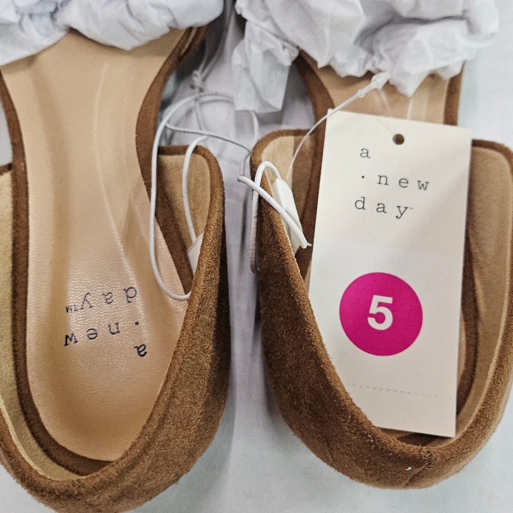 A New Day Rebecca Flats Cognac Brown Suede Pointed‎ Toe Orsay Slip On Shoes 5 - Picture 6 of 11